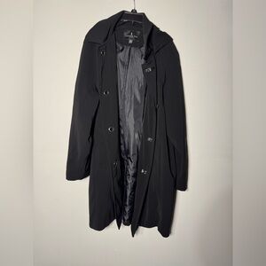 London Fog Black Clasp Front Coat Women’s 1X Silver Hardware Hooded Overcoat